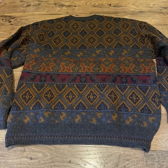 Vintage 90s Grandpa Sweater Geometric Knit Pullover - The Italian Sweater Co. XL - Picture 10 of 11